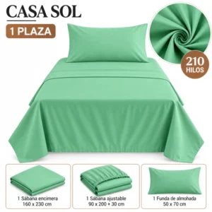 Set de Sábanas 1 Plaza + 1 Funda de Almohada Color Verde