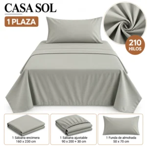 Set de Sábanas 1 Plaza + 1 Funda de Almohada Color Gris