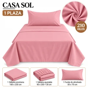 Set de Sábanas 1 Plaza + 1 Funda de Almohada Color Rosado