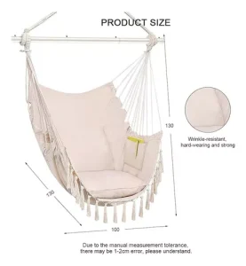 Silla Hamaca Colgante con pompones resistente en color Beige - imagen 2