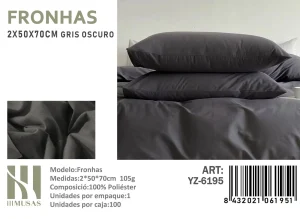 Pack 2 Fundas de Almohadas 150 Hilos 50x70 cm Color Gris Oscuro