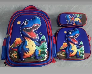 Set de Mochila Niños Escolar Diseño Dino Trex Azul - imagen 2