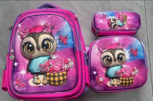 Set de Mochila Niños Escolar Diseño Buho Rosa - imagen 2