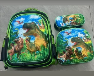 Set de Mochila Niños Escolar Diseño Dinosaurio Trex Verde - imagen 2
