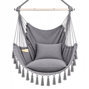Silla Hamaca Colgante con pompones resistente en color Gris