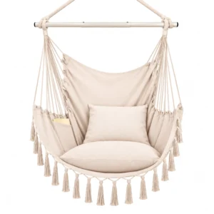 Silla Hamaca Colgante con pompones resistente en color Beige