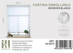Cortina Roller Duo Lisa 80 cm x 200 cm Color Blanco SQ-0875