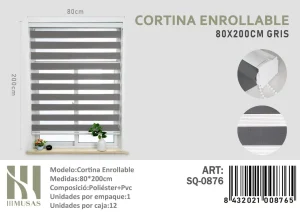 Cortina Roller Duo Lisa 80 cm x 200 cm Color Gris SQ-0876