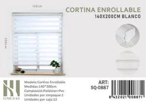 Cortina Roller Duo Lisa 140 cm x 200 cm Color Blanco SQ-0887
