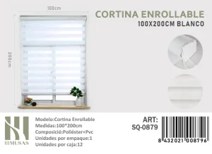 Cortina Roller Duo Lisa 100 cm x 200 cm Color Blanco SQ-0879
