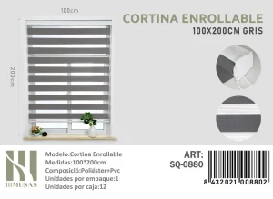 Cortina Roller Duo Lisa 100cm x 200cm Color Gris SQ-0880 - Angeles del Hogar Chile