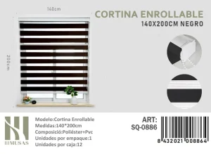 Cortina Roller Duo Lisa 140 cm x 200 cm Color Negro SQ-0886