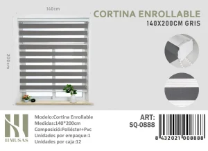 Cortina Roller Duo Lisa 140 cm x 200 cm Color Gris SQ-0888