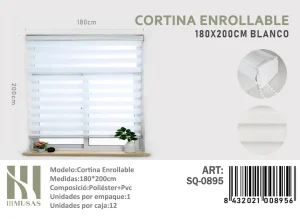 Cortina Roller Duo Lisa 180 cm x 200 cm Color Blanco SQ-0895
