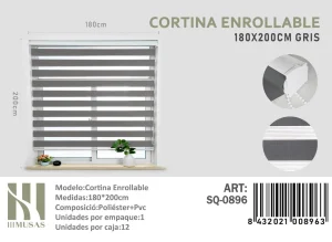 Cortina Roller Duo Lisa 180 cm x 200 cm Color Gris SQ-0896