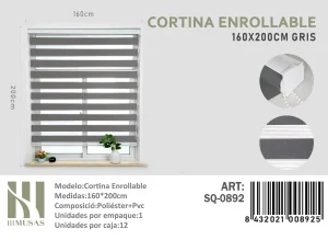 Cortina Roller Duo Lisa 160 cm x 200 cm Color Gris SQ-0892