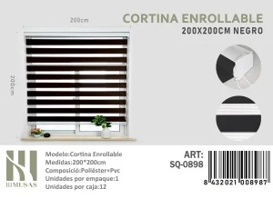 Cortina Roller Duo Lisa 200 cm x 200 cm Color Negro SQ-0898