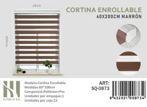 Cortina Roller Duo Lisa 60 cm x 200 cm Color Café SQ-0873