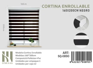 Cortina Roller Duo Lisa 160 cm x 200 cm Color Negro SQ-0890