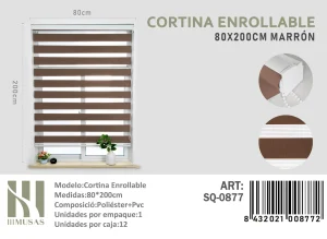 Cortina Roller Duo Lisa 80 cm x 200 cm Color Café SQ-0877