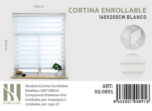 Cortina Roller Duo Lisa 160 cm x 200 cm Color Blanco SQ-0891