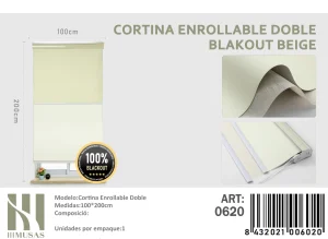 Cortinas Roller Blackout Doble 100cm x 200cm Beige 0620 - Angeles del Hogar Chile