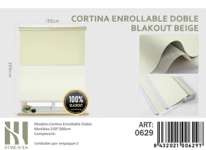 Cortinas Roller Blackout Doble 150 cm x 200 cm Beige 0629