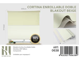Cortinas Roller Blackout Doble 200 cm x 200 cm Beige 0638