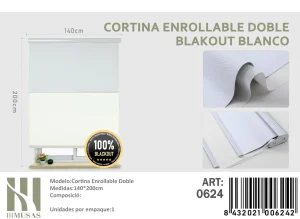 Cortinas Roller Blackout Doble 140 cm x 200 cm Blanco 0624