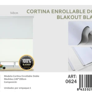 Cortinas Roller Blackout Doble 140cm x 200cm Blanco 0624 - Angeles del Hogar Chile