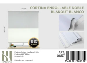 Cortinas Roller Blackout Doble Jaspeada 200 cm x 200 cm Blanco 0657