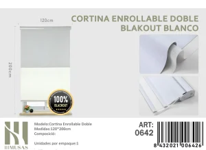 Cortinas Roller Blackout Doble Jaspeada 120 cm x 200 cm Blanco 0642