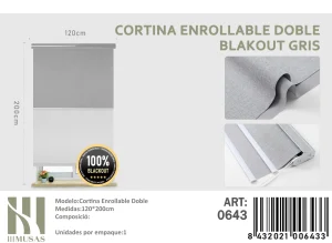 Cortinas Roller Blackout Doble Jaspeada 120 cm x 200 cm Gris 0643