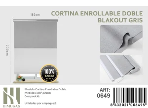 Cortinas Roller Blackout Doble Jaspeada 150 cm x 200 cm Gris 0649
