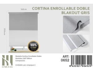 Cortinas Roller Blackout Doble Jaspeada 160 cm x 200 cm Gris 0652