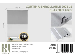Cortinas Roller Blackout Doble Jaspeada 140 cm x 200 cm Gris 0646