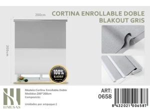Cortinas Roller Blackout Doble Jaspeada 200 cm x 200 cm Gris 0658
