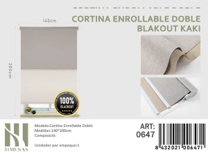 Cortinas Roller Blackout Doble Jaspeada 140 cm x 200 cm Kaki 0647