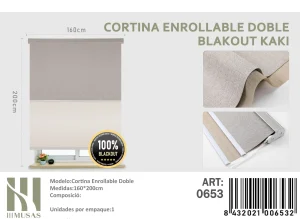 Cortinas Roller Blackout Doble Jaspeada 160 cm x 200 cm Kaki 0653