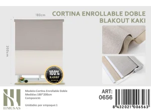 Cortinas Roller Blackout Doble Jaspeada 180 cm x 200 cm Kaki 0656