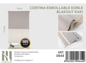 Cortinas Roller Blackout Doble Jaspeada 120 cm x 200 cm Kaki 0644