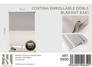 Cortinas Roller Blackout Doble Jaspeada 150 cm x 200 cm Kaki 0650