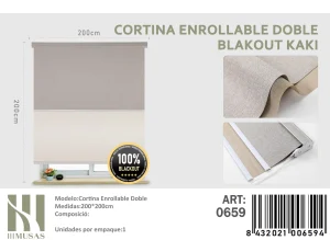Cortinas Roller Blackout Doble Jaspeada 200 cm x 200 cm Kaki 0659