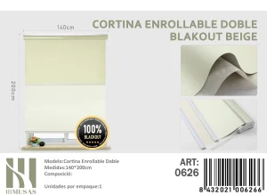 Cortinas Roller Blackout Doble 140 cm x 200 cm Beige 0626