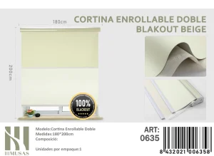 Cortinas Roller Blackout Doble 180 cm x 200 cm Beige 0635