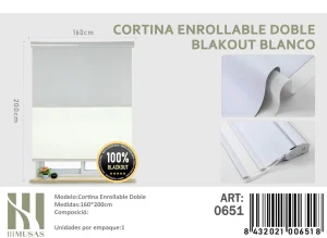 Cortinas Roller Blackout Doble Jaspeada 160 cm x 200 cm Blanco 0651