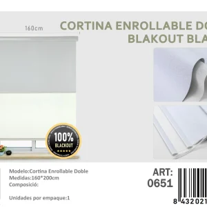 Cortinas Roller Blackout Doble Jaspeada 160cm x 200cm Blanco 0651 - Angeles del Hogar Chile