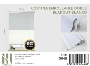 Cortinas Roller Blackout Doble Jaspeada 150cm x 200cm Blanco 0648 - Angeles del Hogar Chile