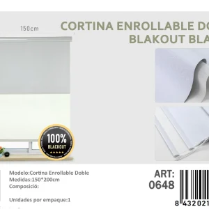 Cortinas Roller Blackout Doble Jaspeada 150cm x 200cm Blanco 0648 - Angeles del Hogar Chile