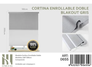 Cortinas Roller Blackout Doble Jaspeada 180 cm x 200 cm Gris 0655